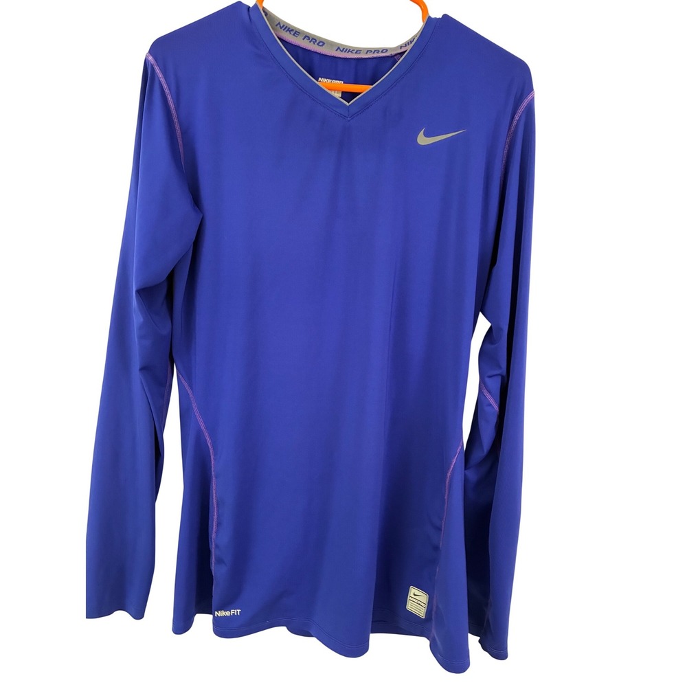 Nike Pro Purple Fitted Top Women XL compression Shirt  V-Neck NikeFIT Workout‎
